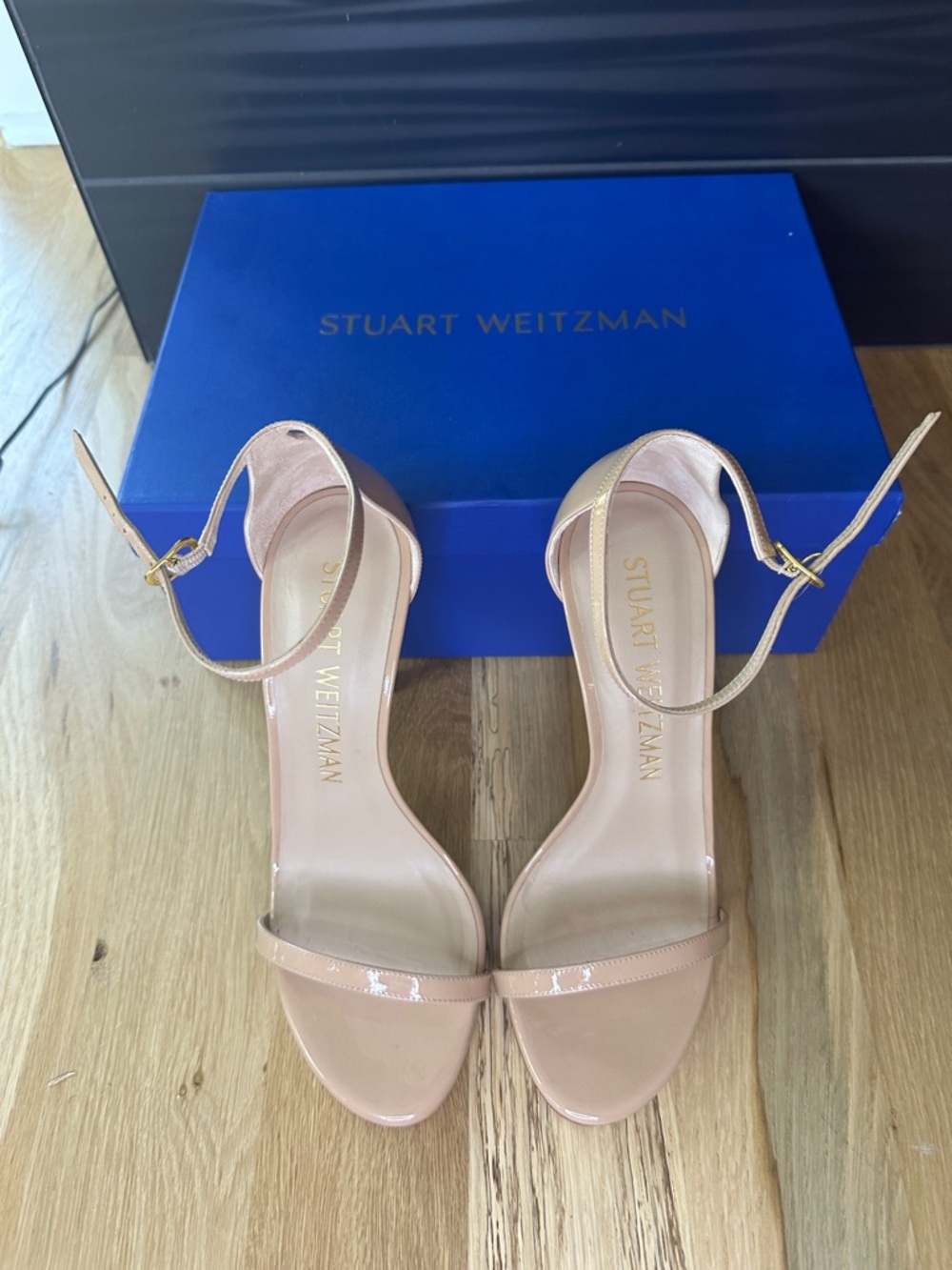 Stuart Weitzman Blush Patent Ankle-Strap Sandals, Size 10